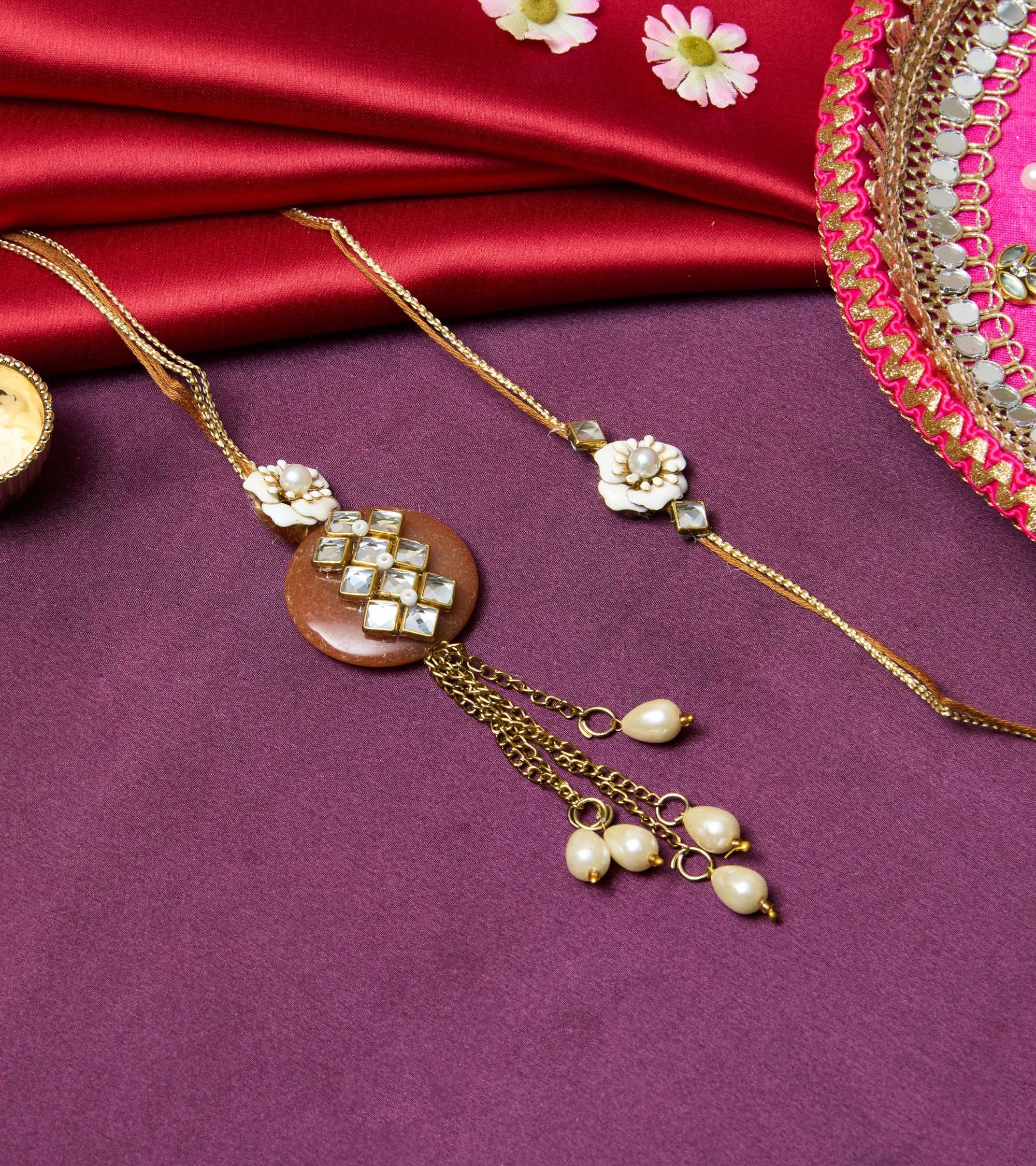Premsons® Earthy Elegance Rakhi–Lumba Set – Brown Minimal Design with Tassel Accents