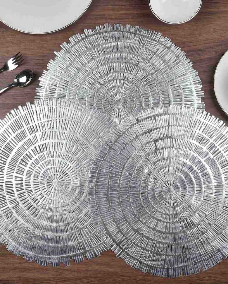 Premsons® Round Table Mat – Elegant Woven Metallic Placemat | Washable, Wipeable, Non-Slip & Heat-Resistant | Stylish Table Mat for Dining, Kitchen, Wedding & Party Décor – Silver