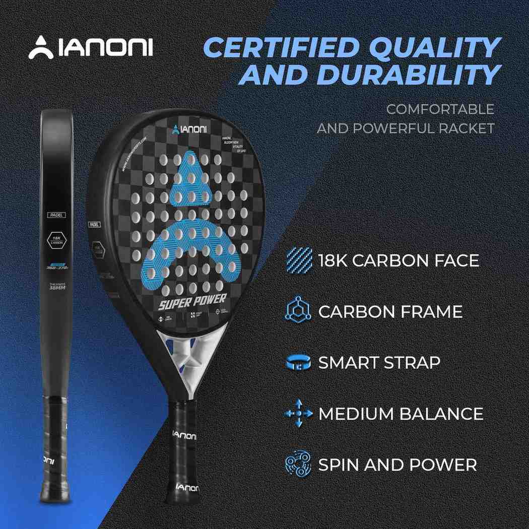 Premsons® 18K Carbon Fiber Super Power Padel Racket – Premium Power, Spin & Control - Black & Blue