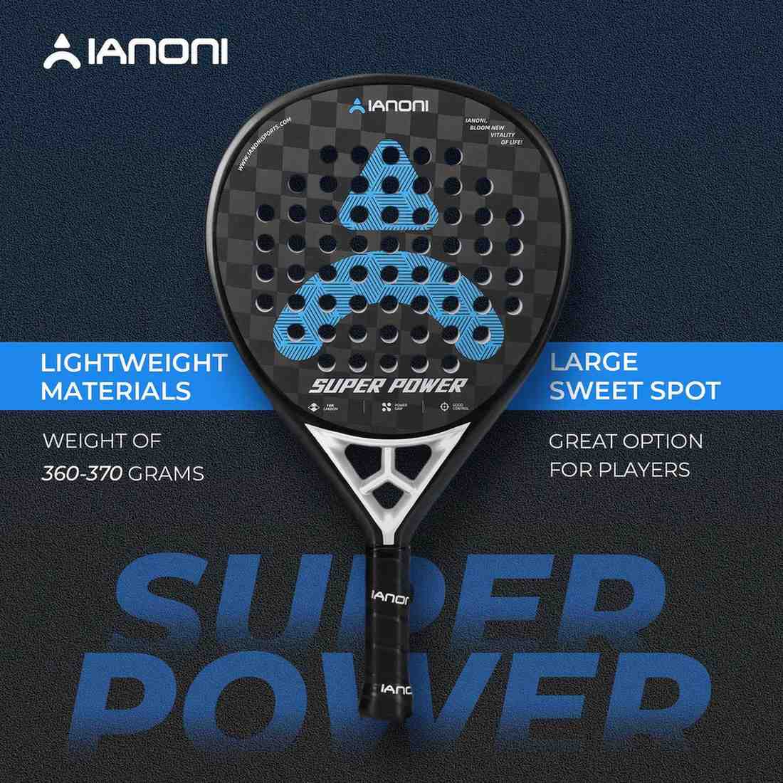 Premsons® 18K Carbon Fiber Super Power Padel Racket – Premium Power, Spin & Control - Black & Blue