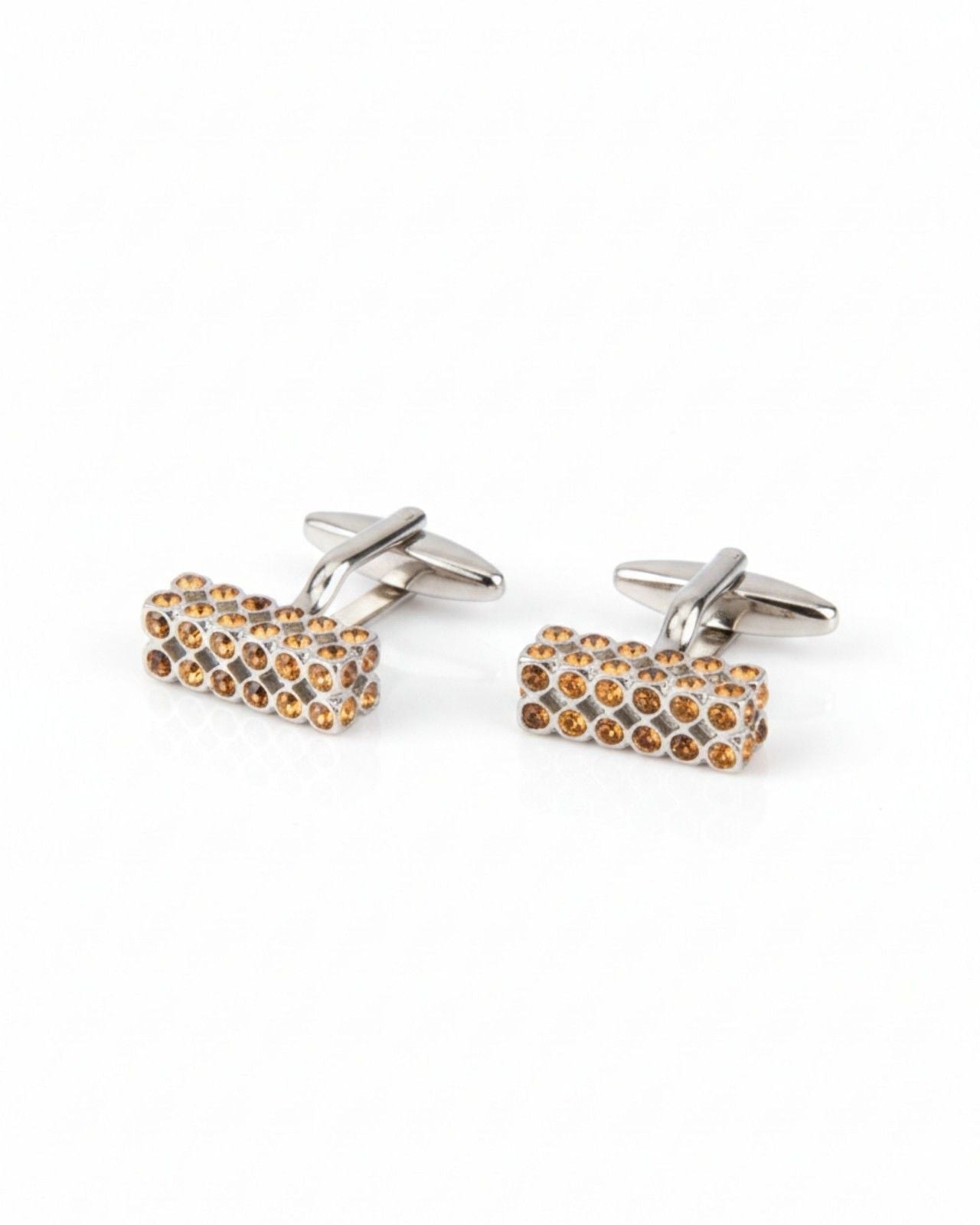 Premsons® Amber Crystal Bar Silver Cufflinks for Men
