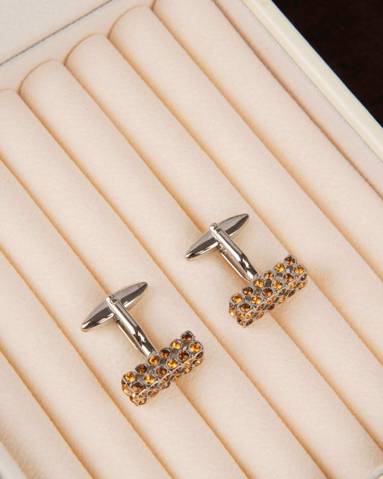Premsons® Amber Crystal Bar Silver Cufflinks for Men