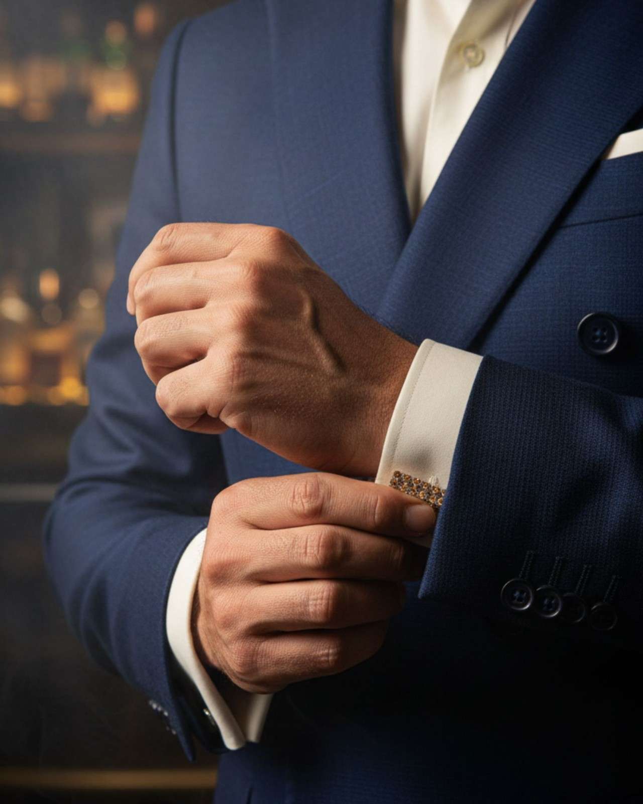 Premsons® Amber Crystal Bar Silver Cufflinks for Men