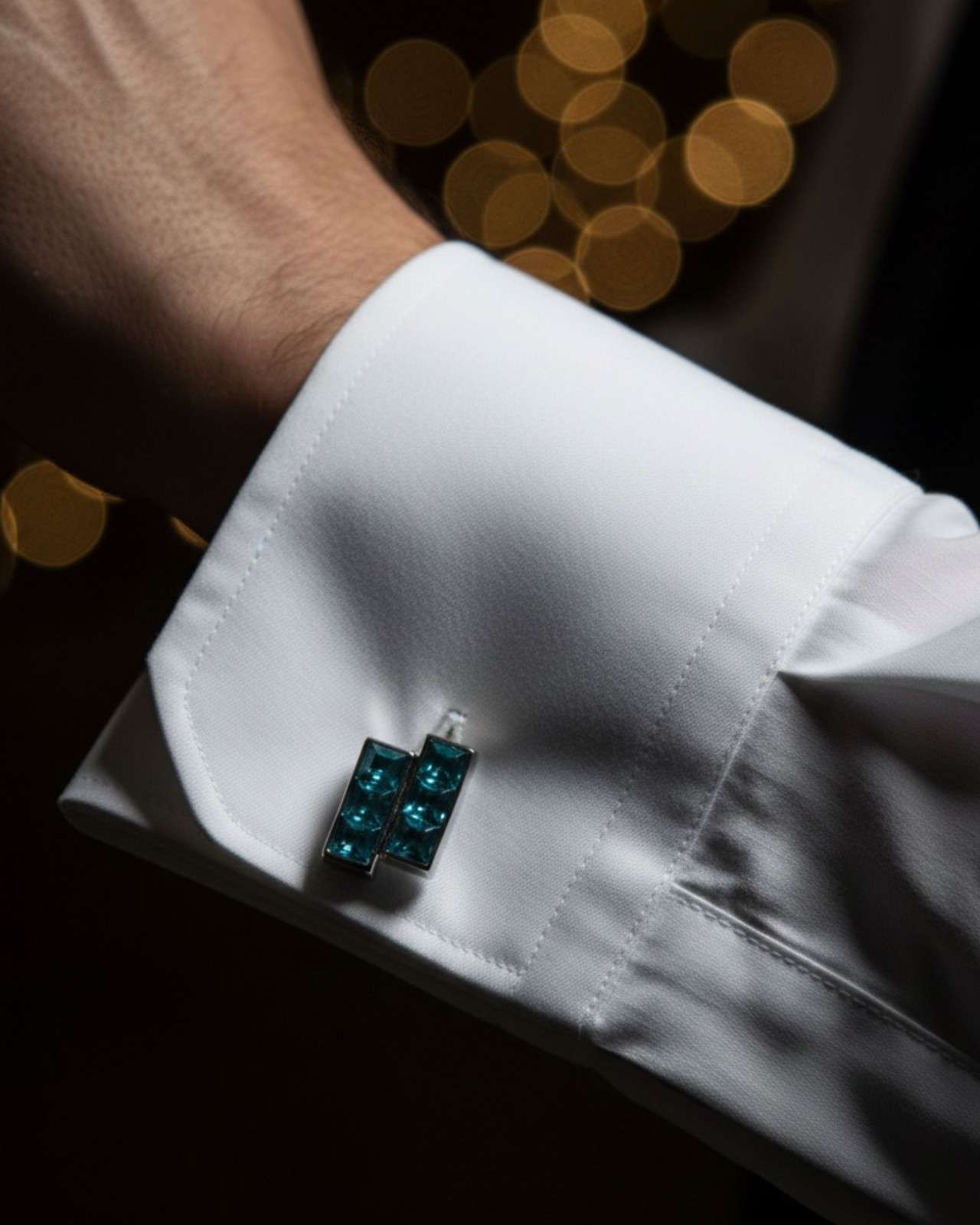 Premsons® Aqua Blue Faceted Crystal Bar Silver Cufflinks for Men