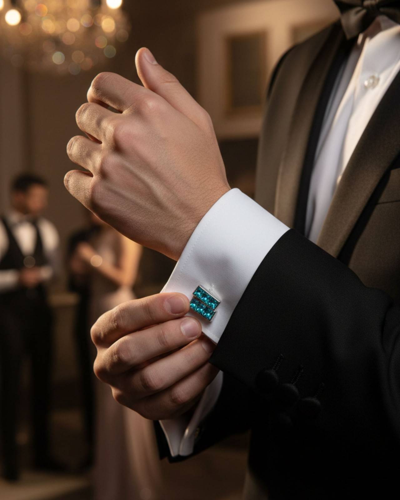 Premsons® Aqua Blue Faceted Crystal Bar Silver Cufflinks for Men