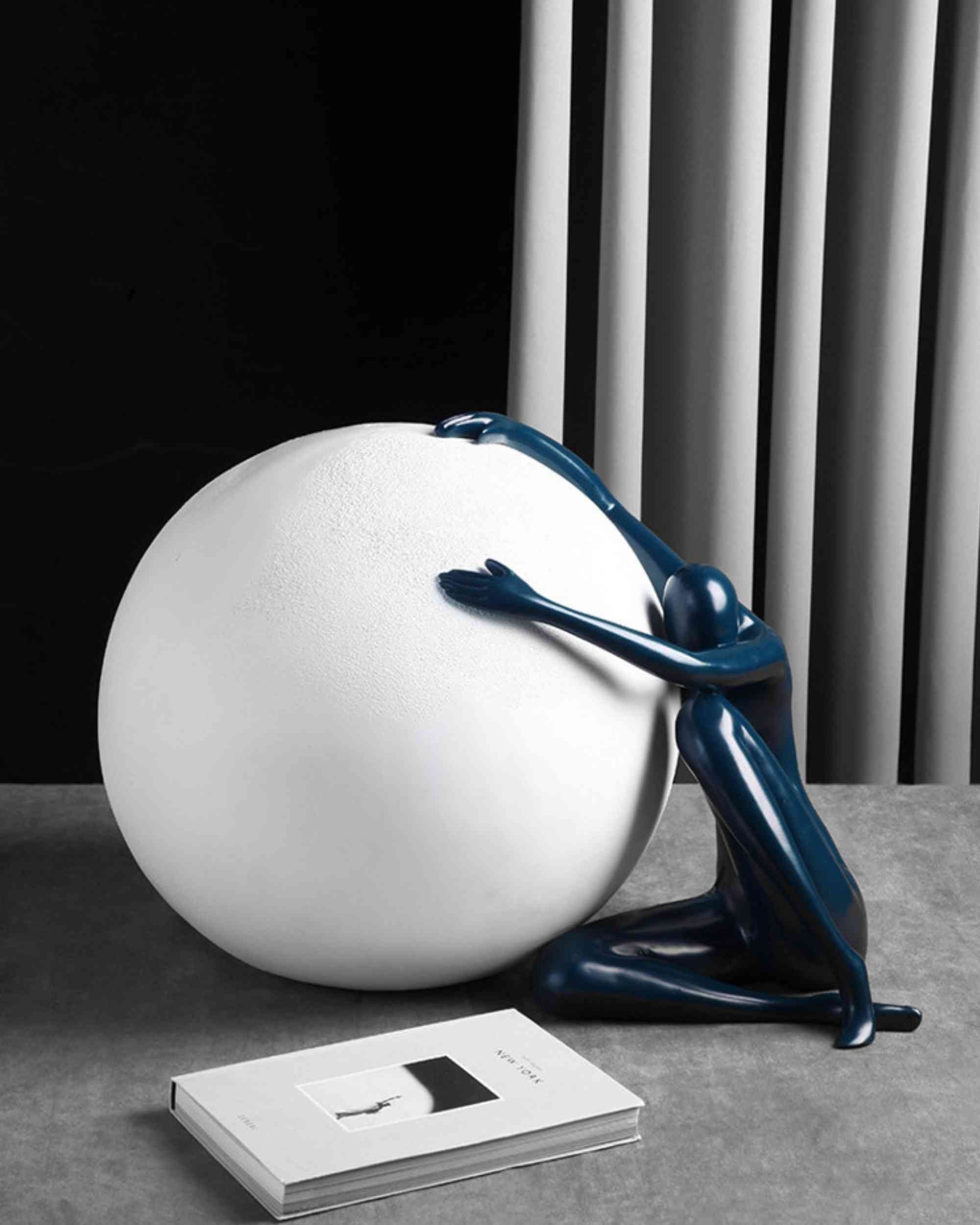 Premsons® Atlas Push Abstract Sculpture – Resin Art Figurine – Navy & White
