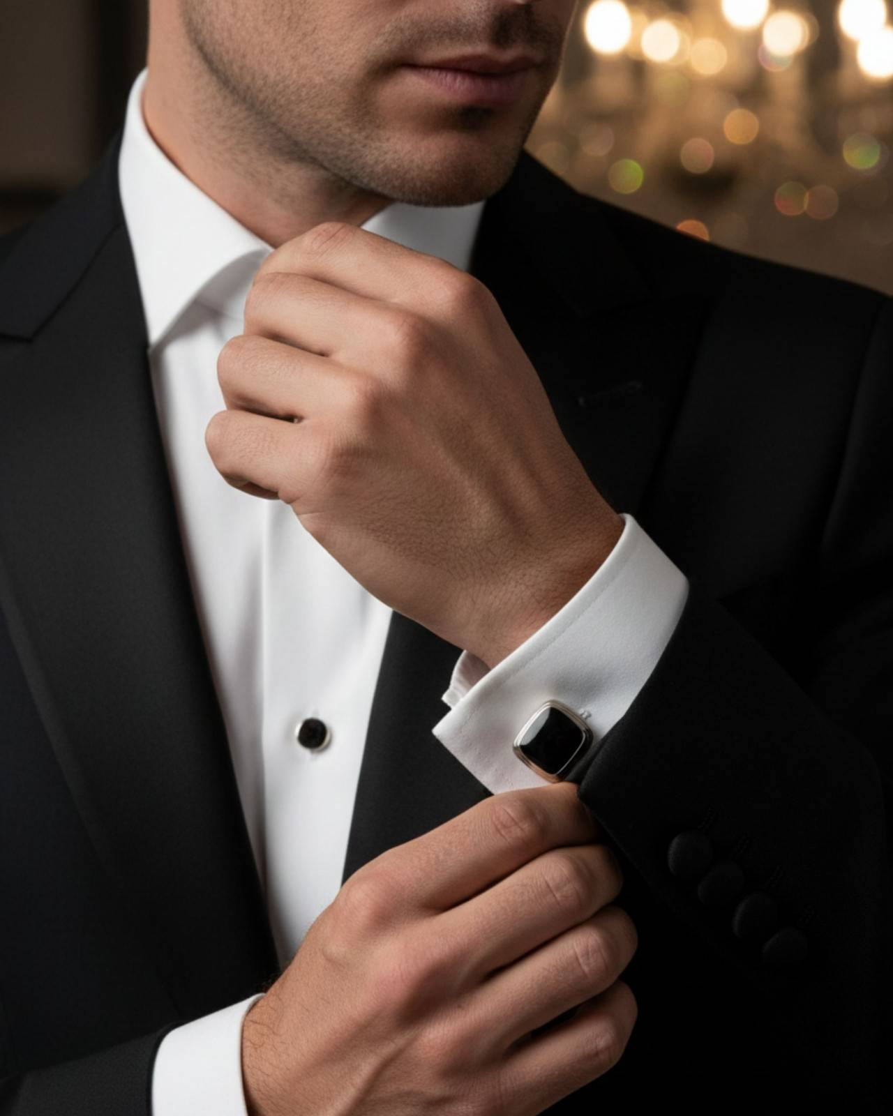 Premsons® Black Gloss Cushion Shape Silver Cufflinks for Men