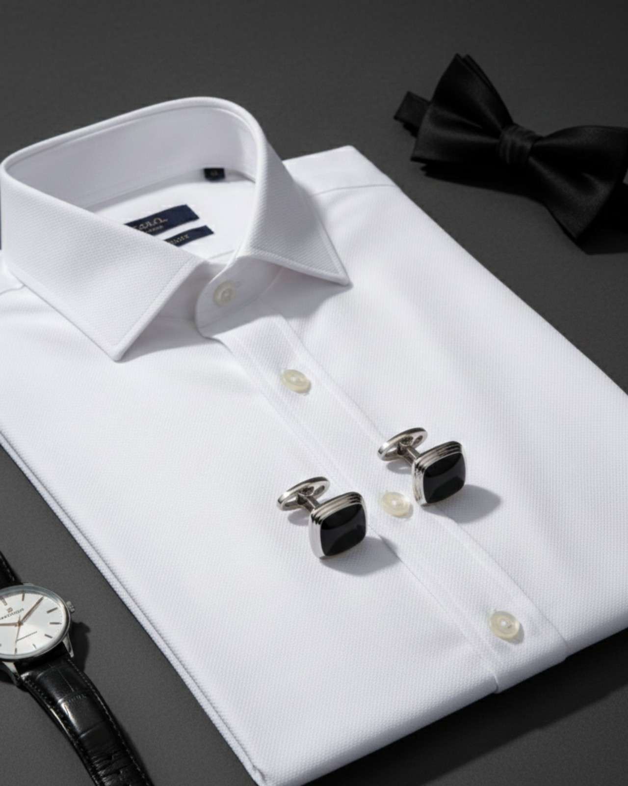 Premsons® Black Gloss Cushion Shape Silver Cufflinks for Men