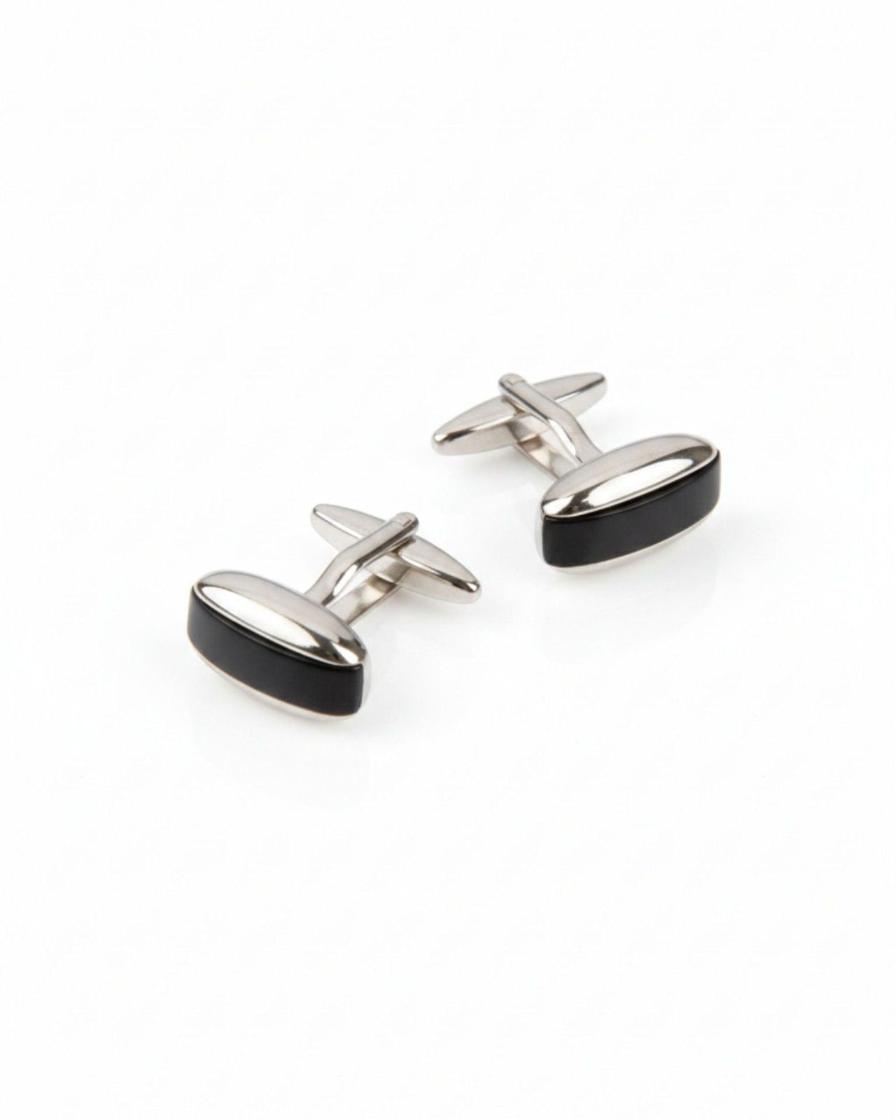 Premsons® Black Gloss Half-Moon Curve Silver Cufflinks for Men