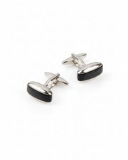 Premsons® Black Gloss Half-Moon Curve Silver Cufflinks for Men