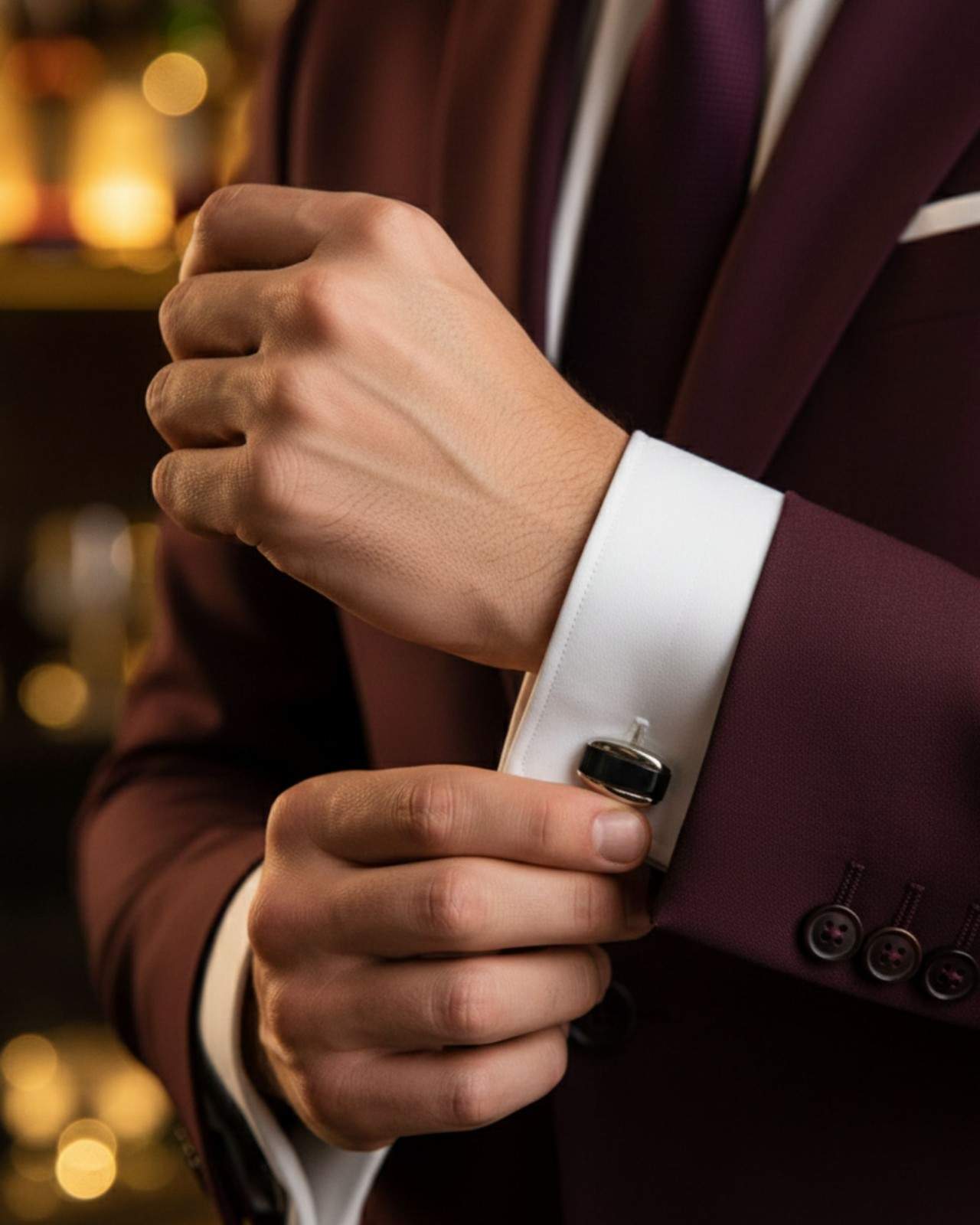 Premsons® Black Gloss Half-Moon Curve Silver Cufflinks for Men