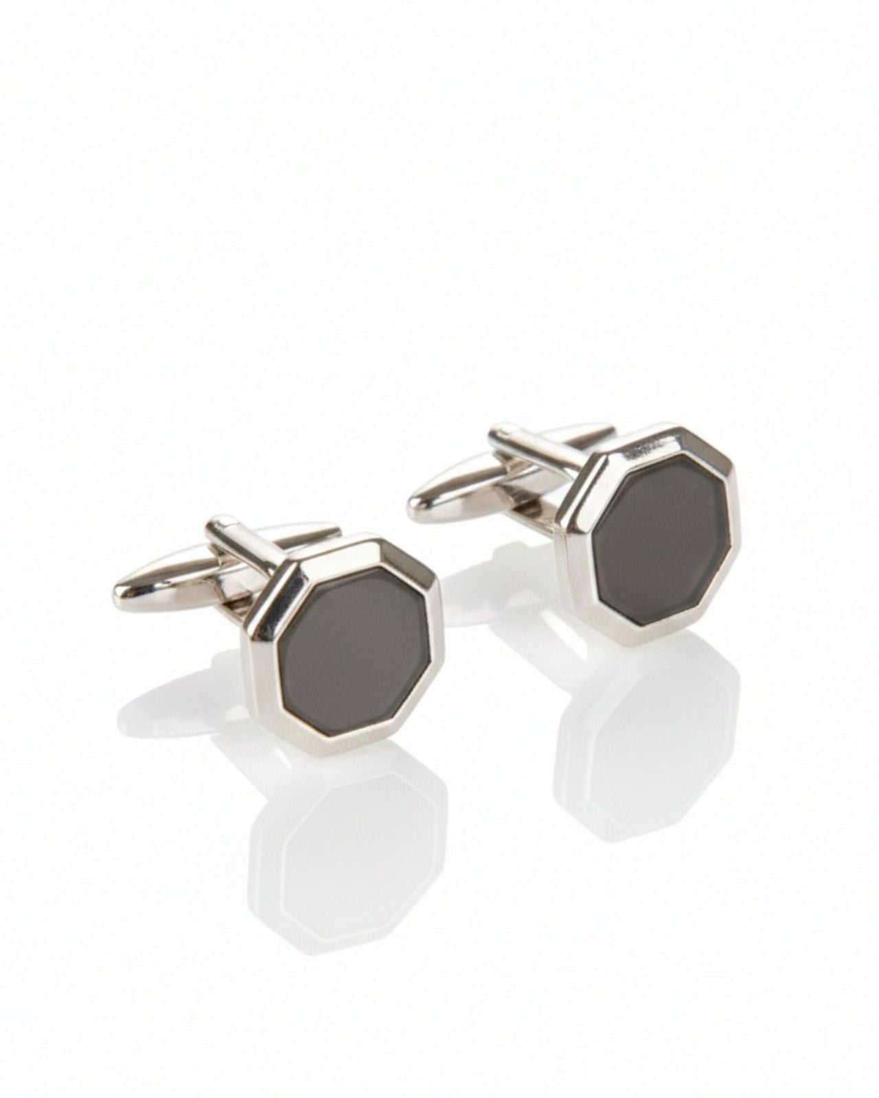 Premsons® Black Onyx Octagon Silver Cufflinks for Men