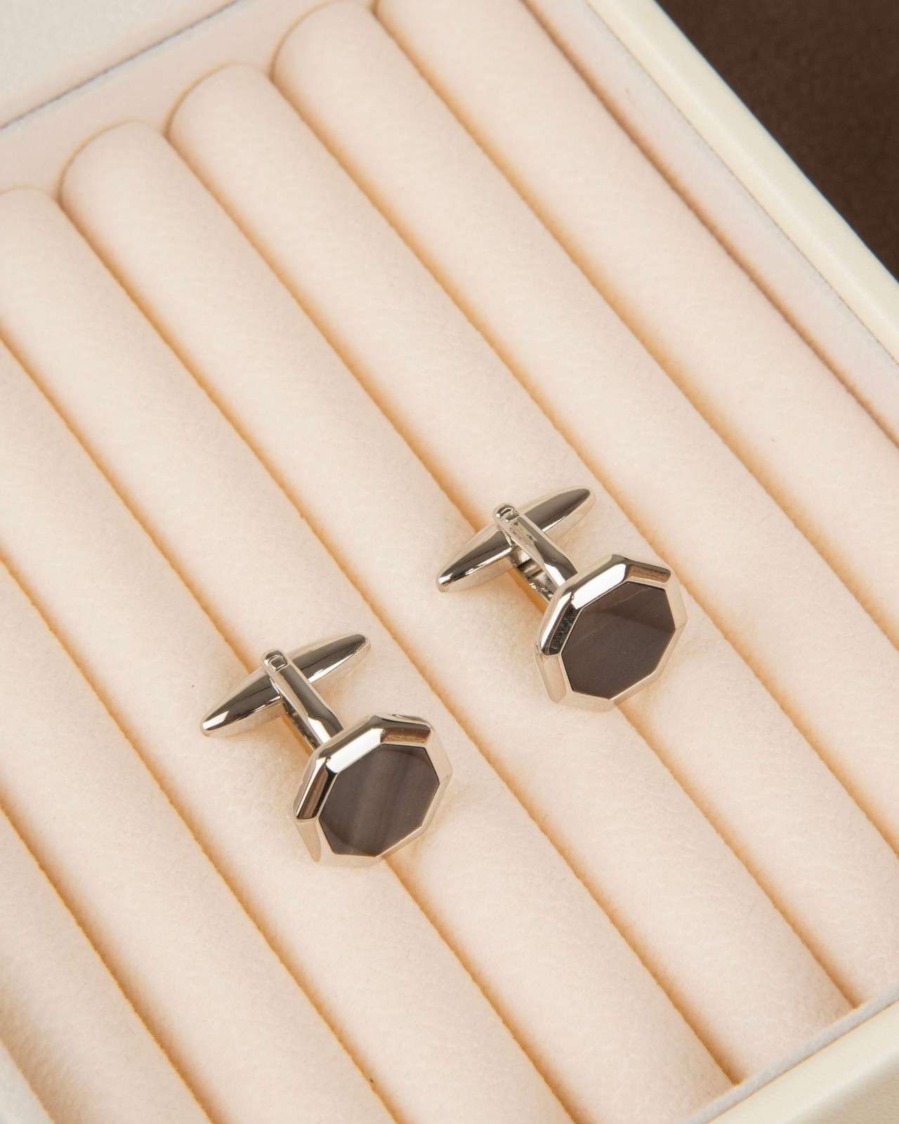 Premsons® Black Onyx Octagon Silver Cufflinks for Men