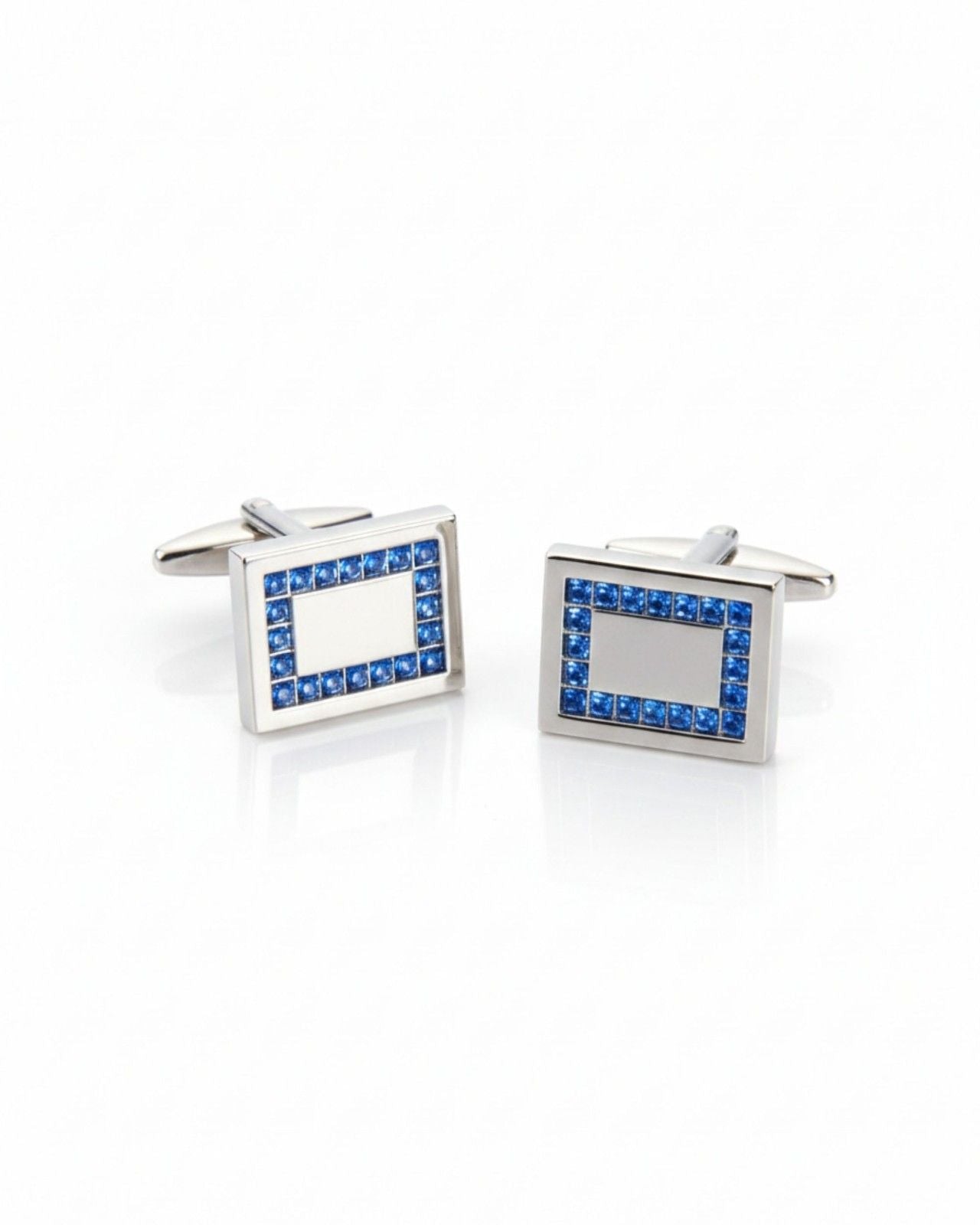 Premsons® Blue Crystal Frame Rectangle Silver Cufflinks for Men