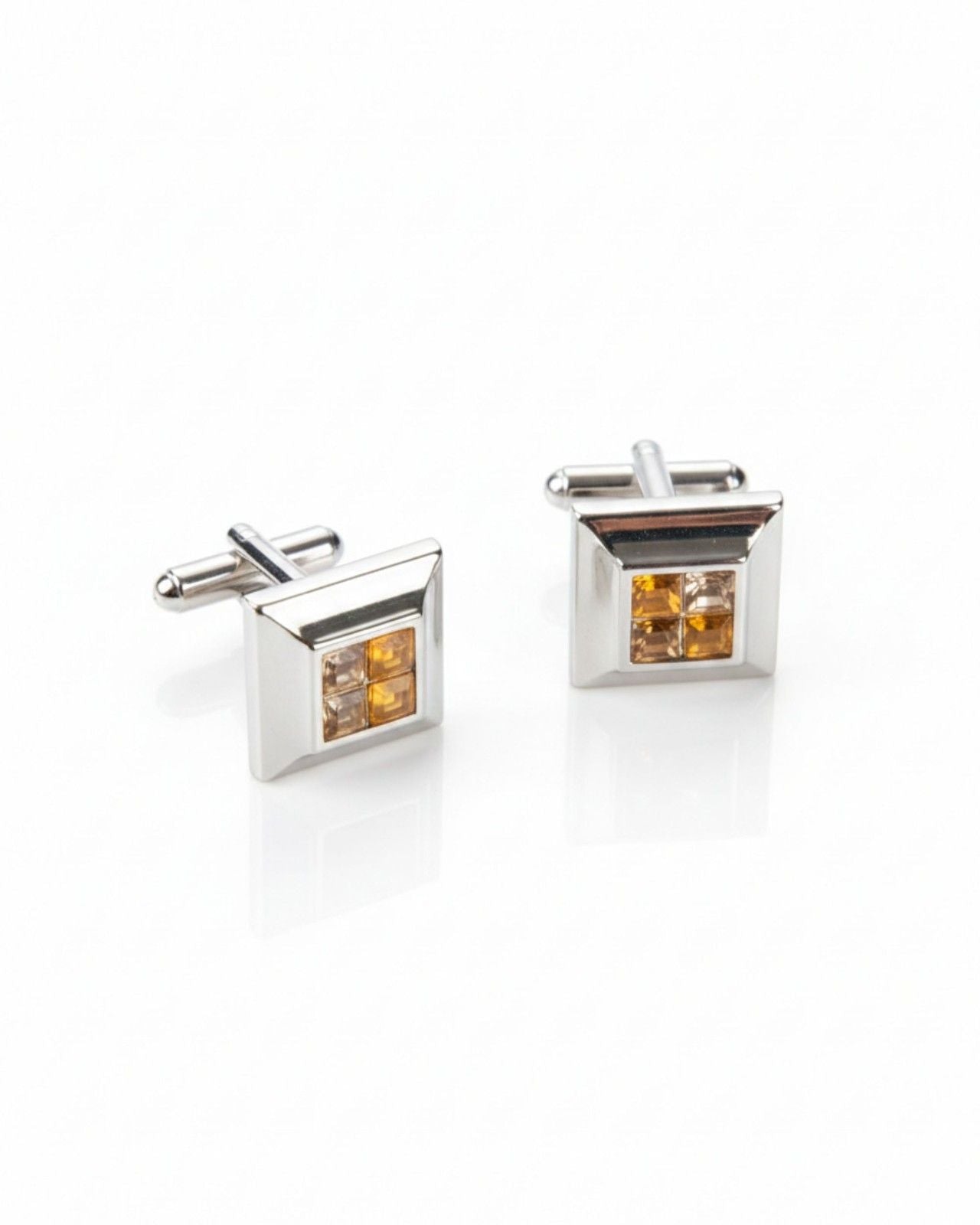 Premsons® Champagne Crystal Square Silver Cufflinks for Men