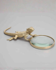 Premsons® Curio Lizard Magnifier Tray Showpiece – Metal Decorative Accent – Gold