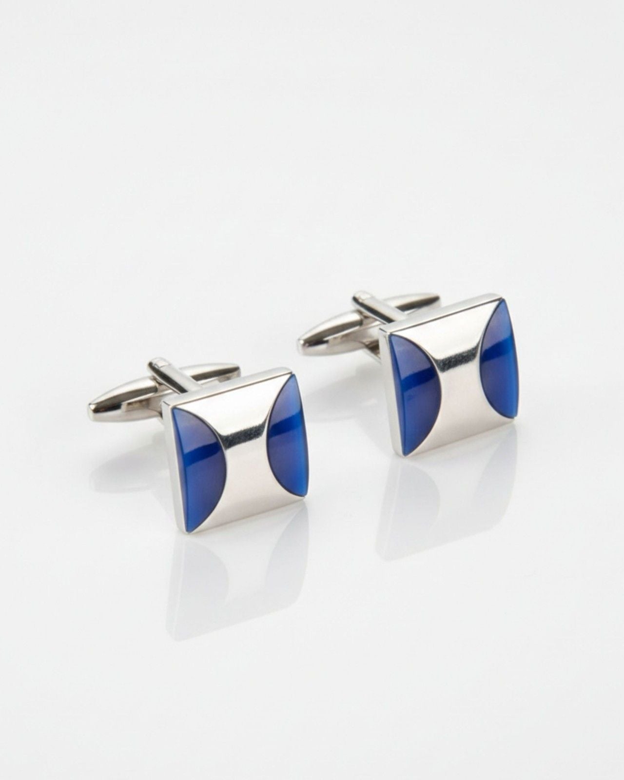 Premsons® Dual Blue Enamel Curve Design Silver Cufflinks for Men