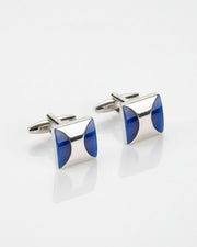Premsons® Dual Blue Enamel Curve Design Silver Cufflinks for Men