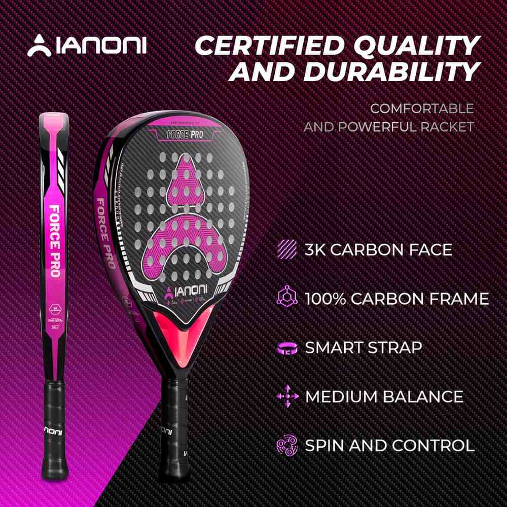 Premsons® Force Pro 3K Carbon Fiber Super Power Padel Racket – Premium Power, Spin & Control - Black & Purple