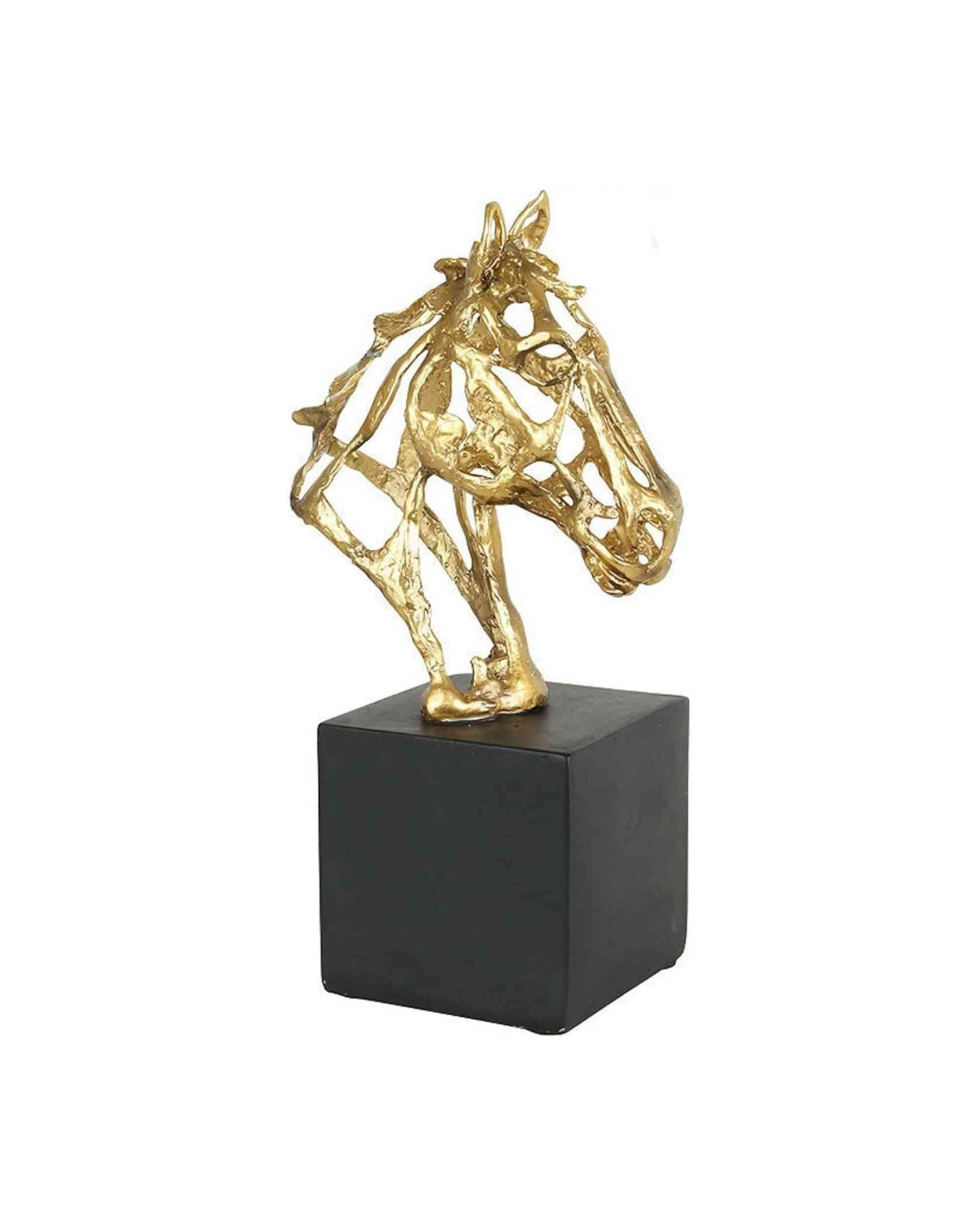 Premsons® Geometric Horse Sculpture – Metal & Marble Art Figurine – Gold