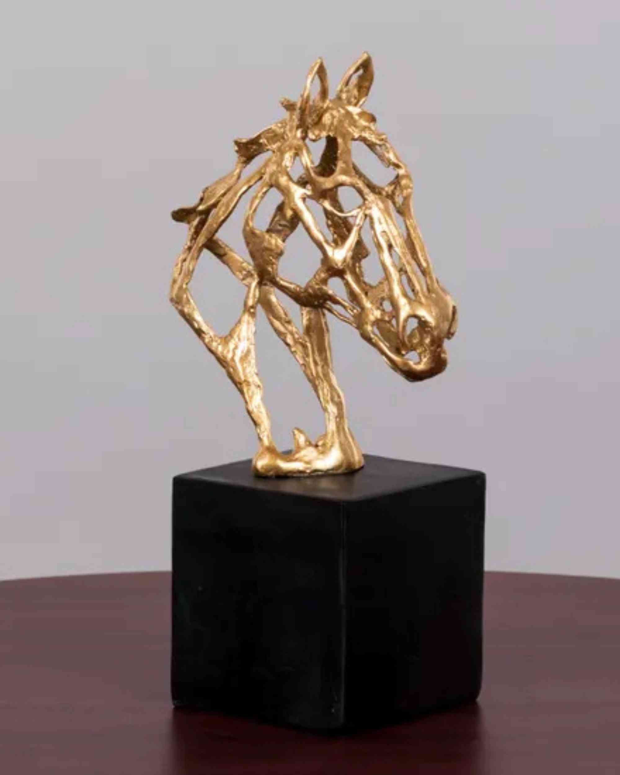 Premsons® Geometric Horse Sculpture – Metal & Marble Art Figurine – Gold