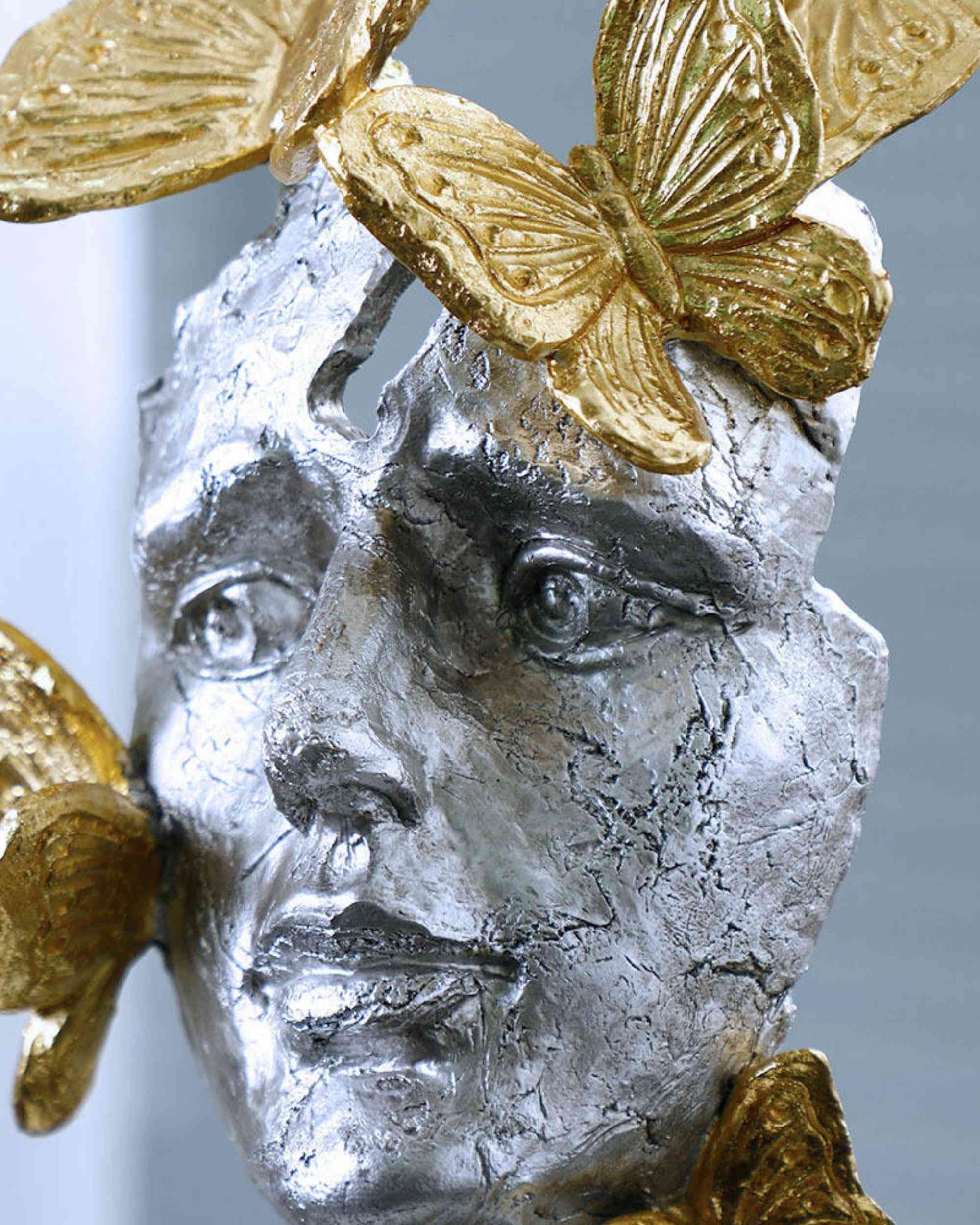 Premsons® Gilded Muse Abstract Face Sculpture – Resin Art Piece Lady & Butterflies – Gold & Silver