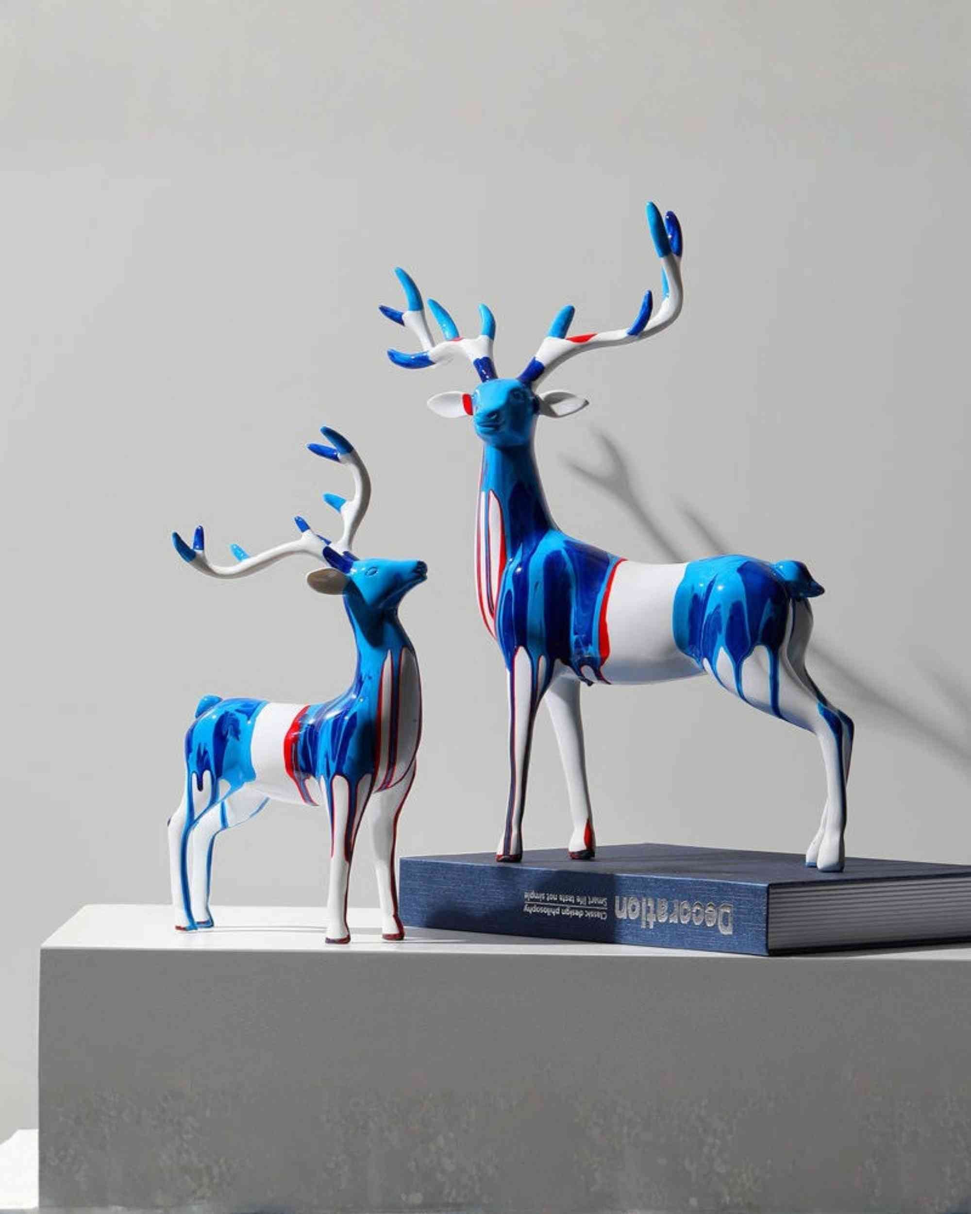 Premsons® Graffiti Deer Sculpture – Pop Art Resin Figurine – Multicolour - Set of 2 (Big, Small)