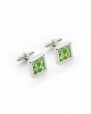 Premsons® Green Crystal Grid Square Silver Cufflinks for Men