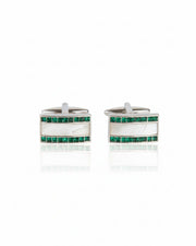 Premsons® Green Crystal & Mother-of-Pearl Inlay Silver Cufflinks for Men – Luxury Formal Accessories