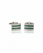 Premsons® Green & Clear Crystal Stripe Square Silver Cufflinks for Men