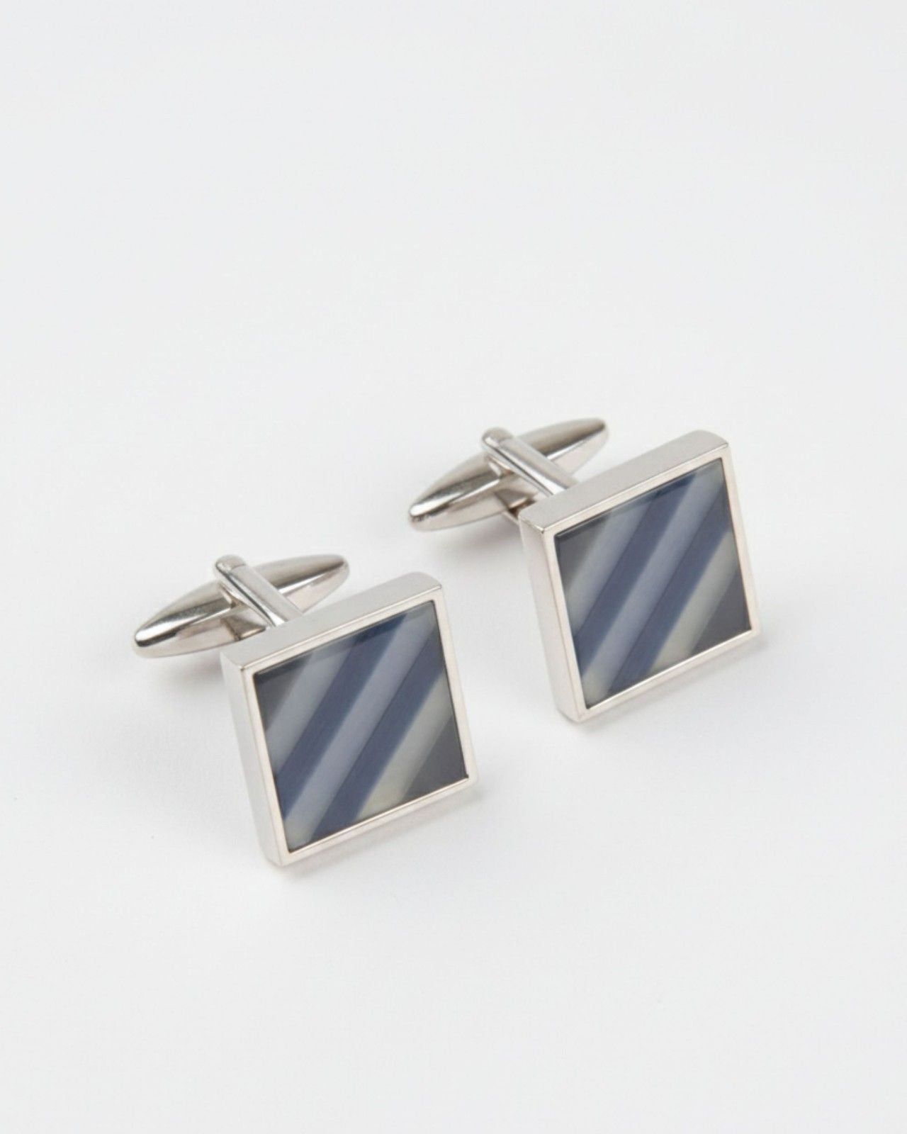 Premsons® Grey Diagonal Stripe Square Silver Cufflinks for Men