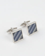 Premsons® Grey Diagonal Stripe Square Silver Cufflinks for Men
