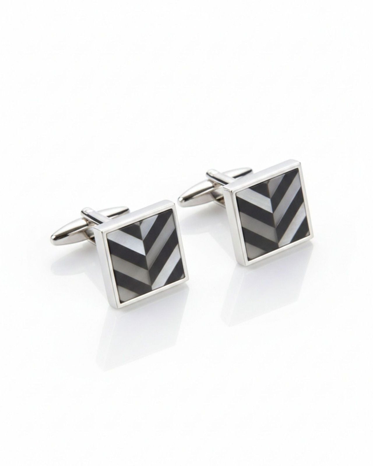 Premsons® Grey Striped Stone Square Silver Cufflinks for Men