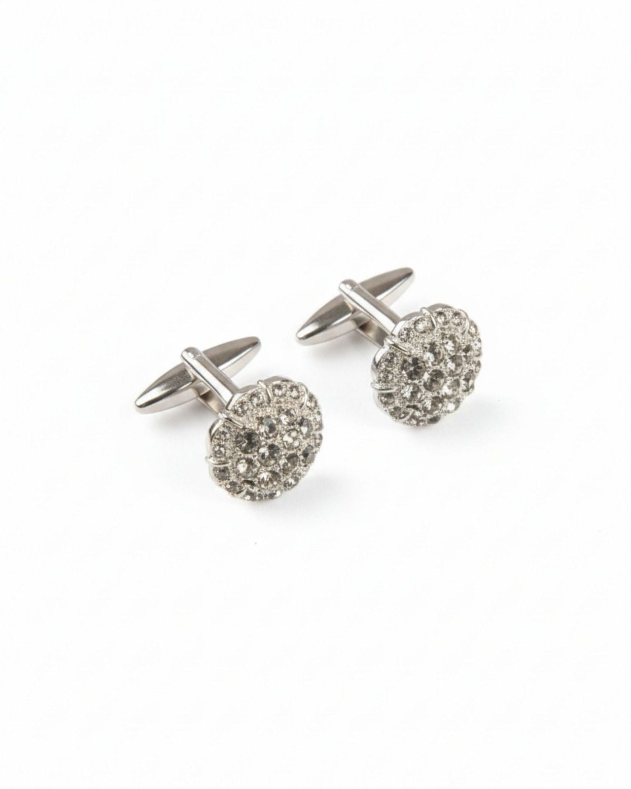 Premsons® Luxury Diamond Cluster Crystal Round Silver Cufflinks for Men