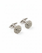 Round silver cufflinks with clustered clear crystal sparkle and hinged backs