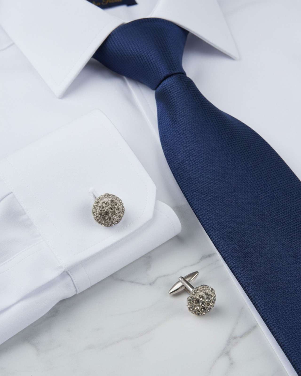 Premsons® Luxury Diamond Cluster Crystal Round Silver Cufflinks for Men