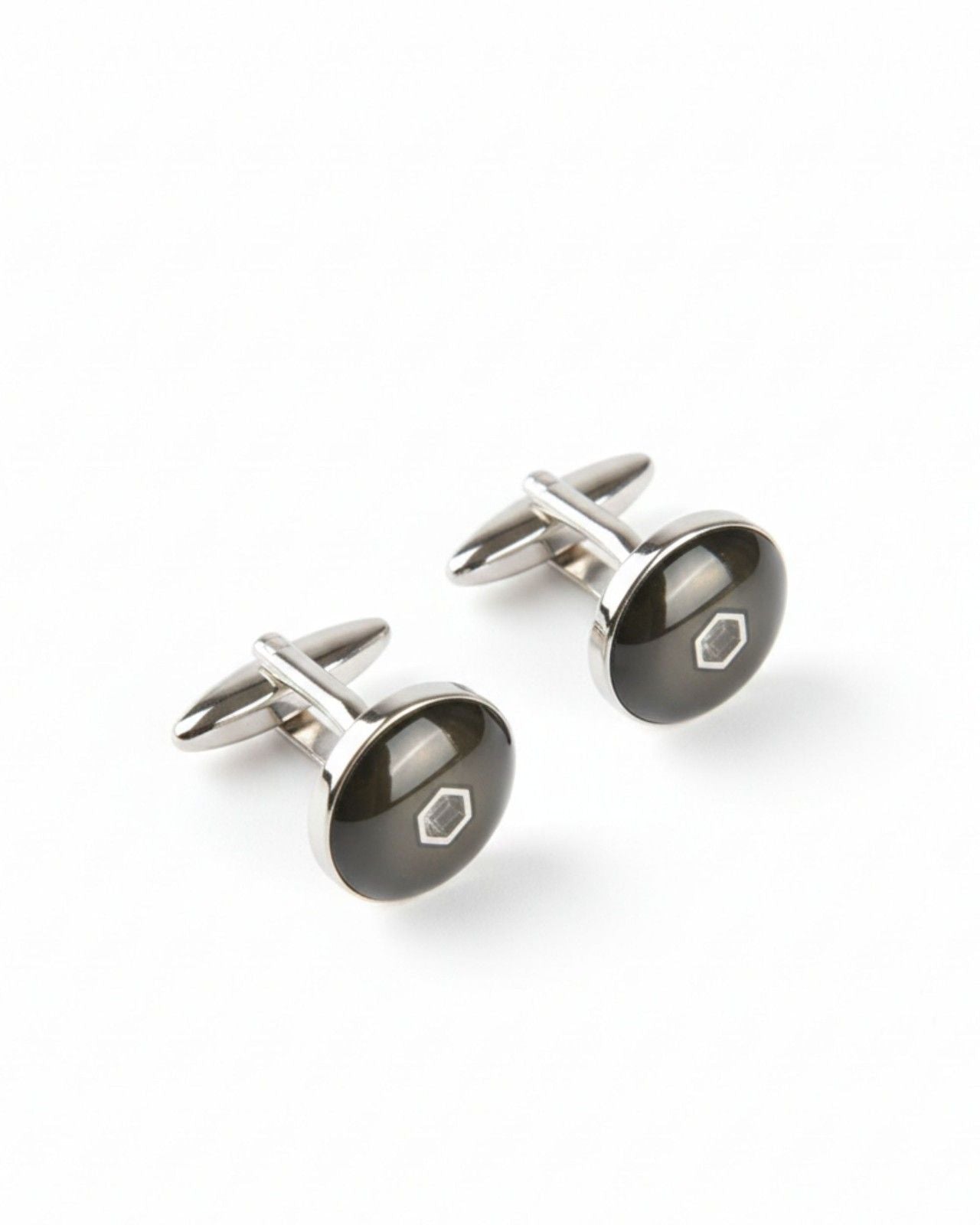 Premsons® Men’s Classic Round Cufflinks with Dark Enamel Finish & Metal Emblem, Vintage Inspired Formal Accessories – Black