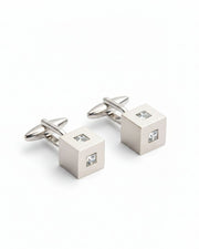 Premsons® Men’s Cube Silver Cufflinks with Clear Crystal Inlay, Minimalist Luxury Formal Accessories