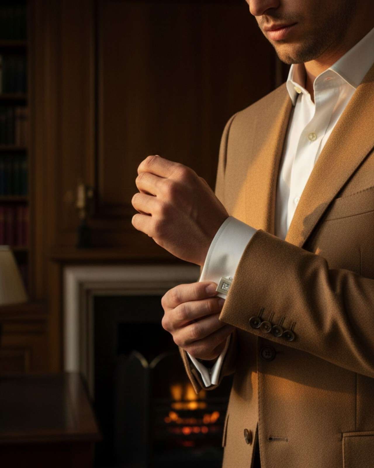 Premsons® Men’s Cube Silver Cufflinks with Clear Crystal Inlay, Minimalist Luxury Formal Accessories