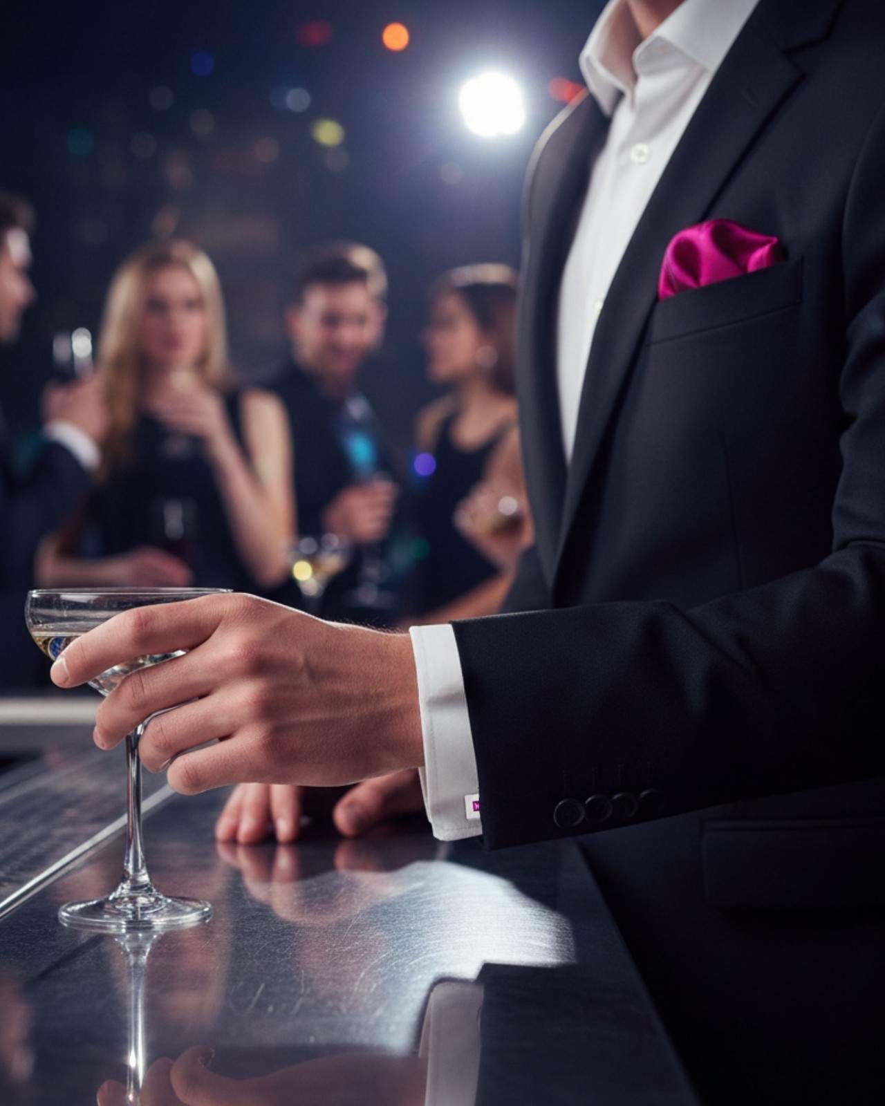 Premsons® Men’s Cube Silver Cufflinks with Pink Crystal Inlay, Luxury Statement Formal Accessories