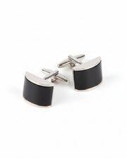 Premsons® Men’s Curved Rectangular Silver Tone Cufflinks with Smooth Enamel Finish, Minimalist Formal Shirt Accessories – Black