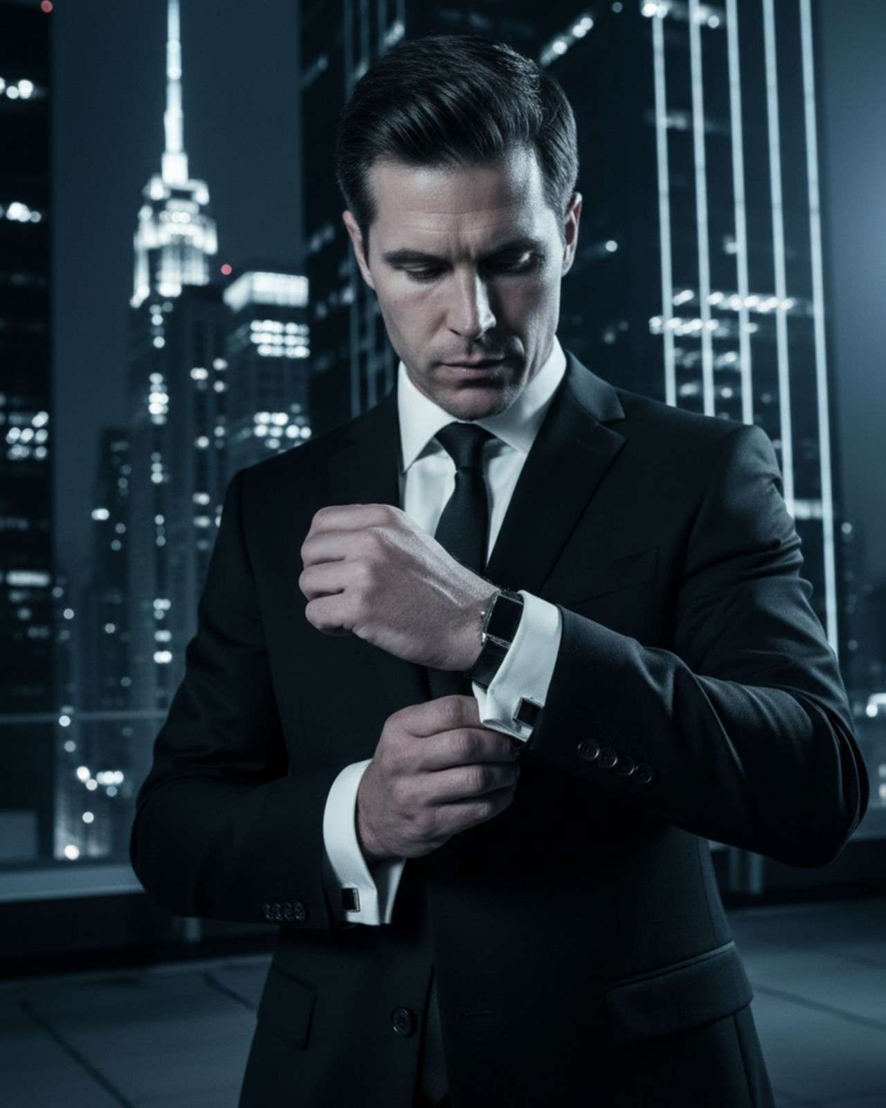 Premsons® Men’s Curved Rectangular Silver Tone Cufflinks with Smooth Enamel Finish, Minimalist Formal Shirt Accessories – Black