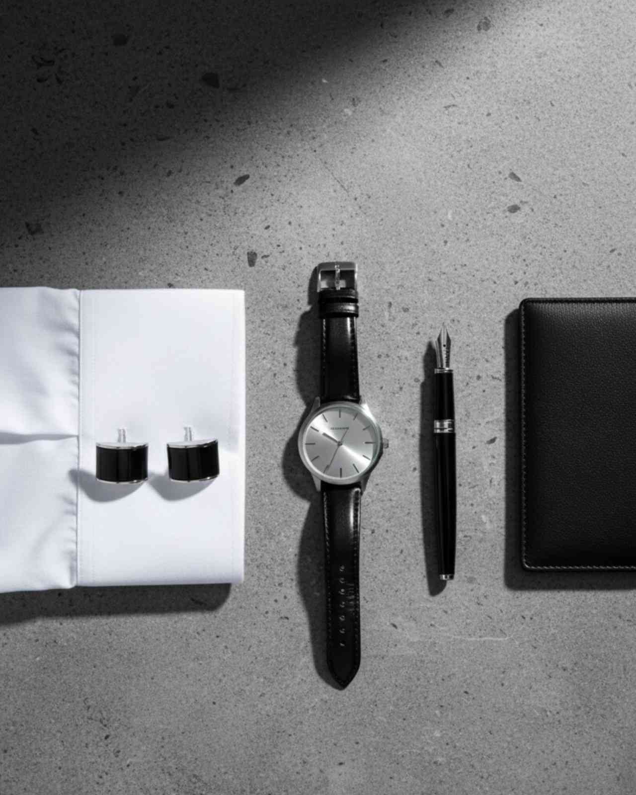 Premsons® Men’s Curved Rectangular Silver Tone Cufflinks with Smooth Enamel Finish, Minimalist Formal Shirt Accessories – Black