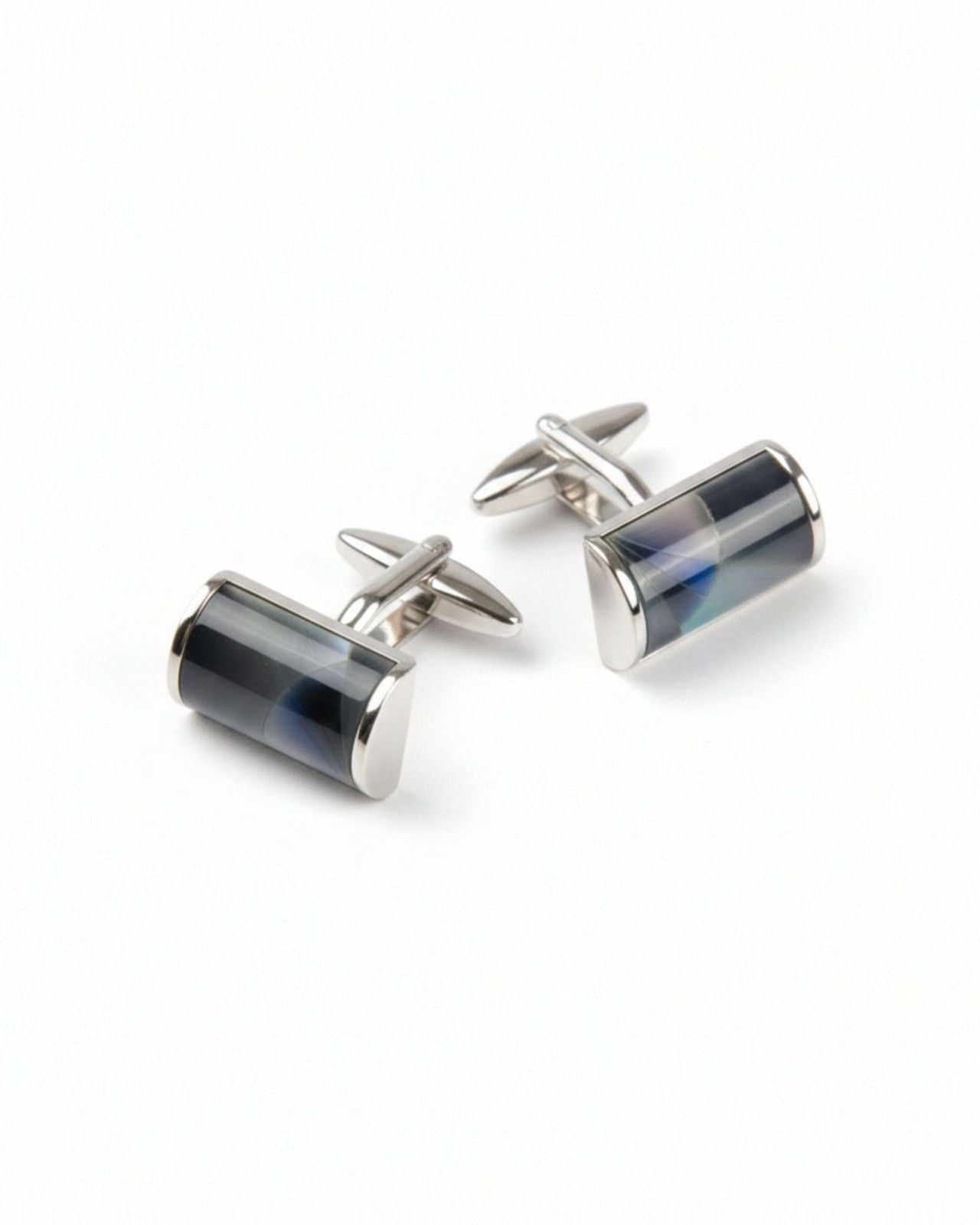Premsons® Men’s Cylindrical Silver Tone Cufflinks with Glossy Resin Finish, Contemporary Formal Shirt Accessories – Grey