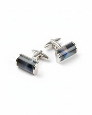 Premsons® Men’s Cylindrical Silver Tone Cufflinks with Glossy Resin Finish, Contemporary Formal Shirt Accessories – Grey