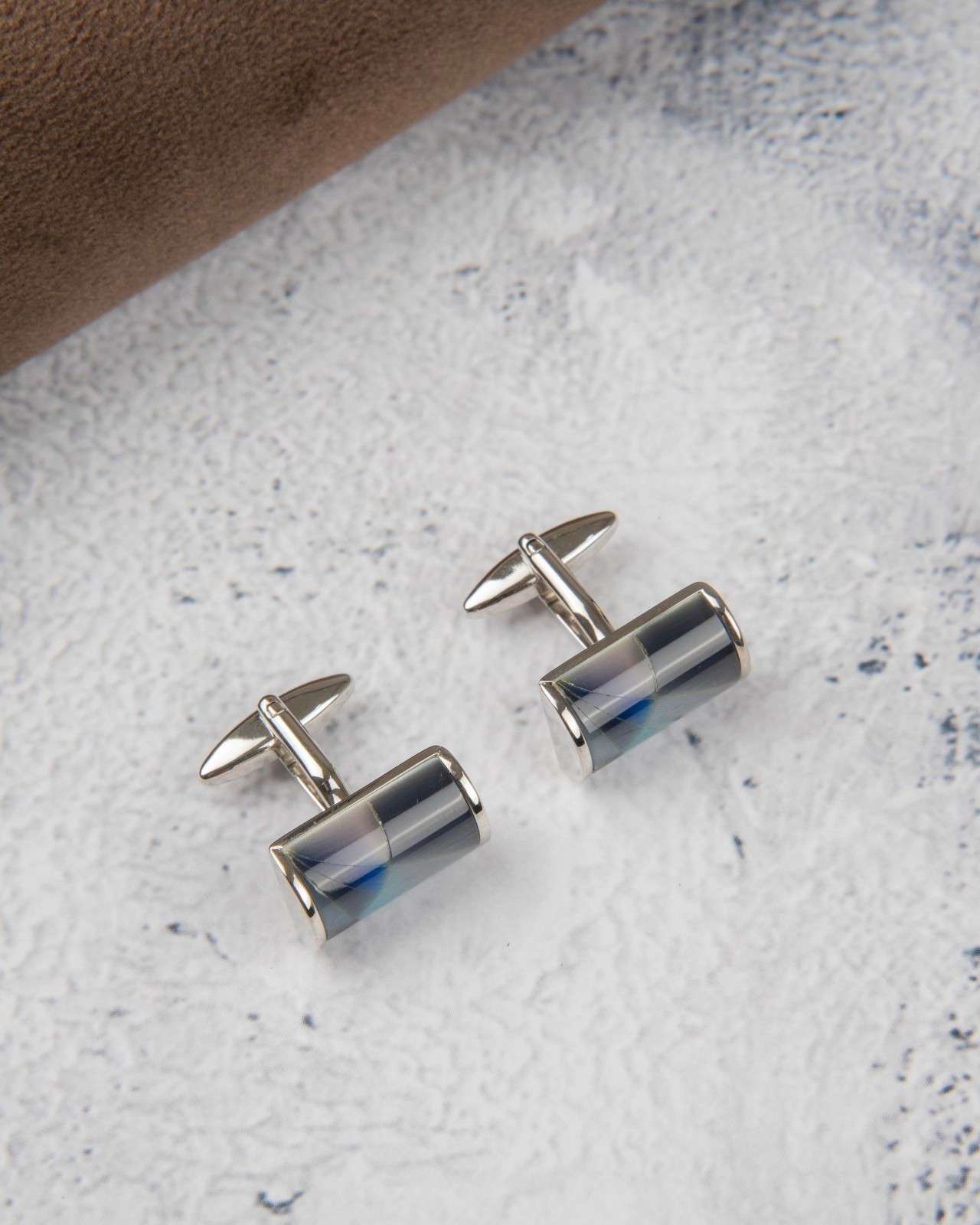 Premsons® Men’s Cylindrical Silver Tone Cufflinks with Glossy Resin Finish, Contemporary Formal Shirt Accessories – Grey