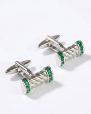 Premsons® Men’s Designer Twisted Bar Cufflinks with Crystal End Caps, Statement Accessories for Luxury Menswear – Green