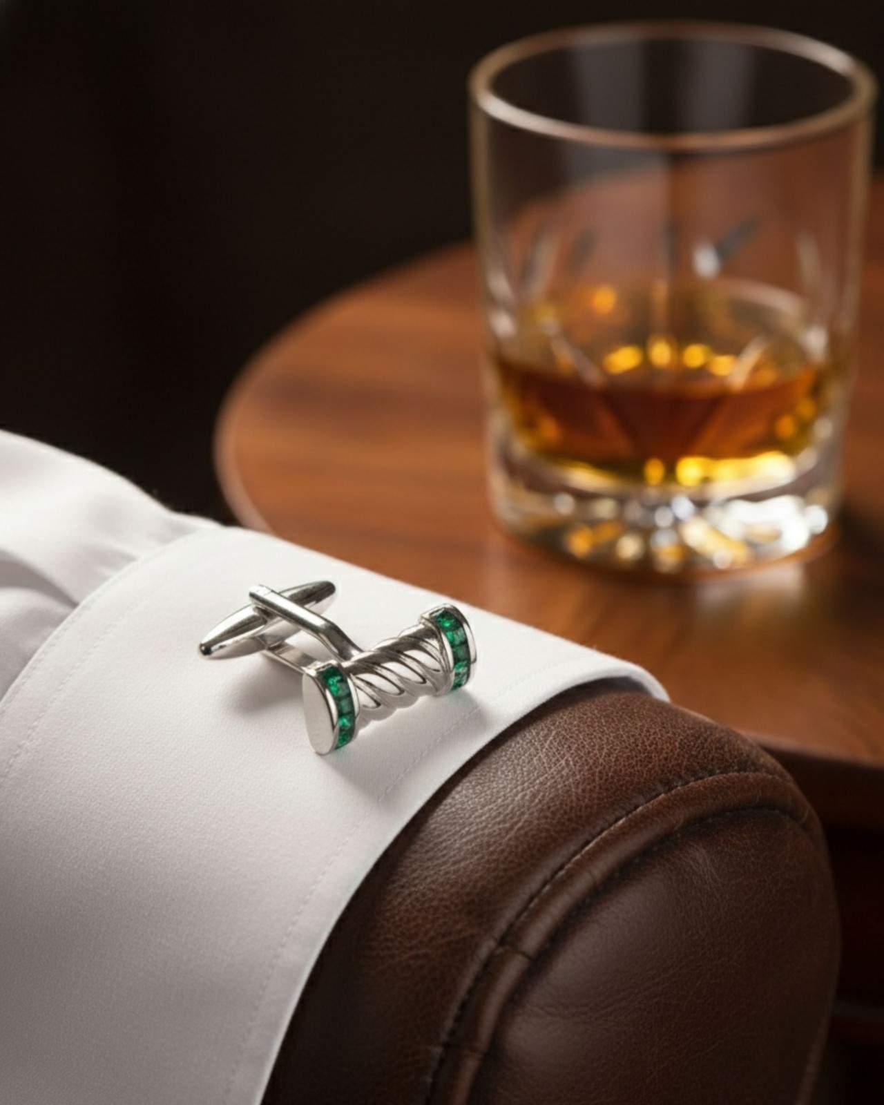 Premsons® Men’s Designer Twisted Bar Cufflinks with Crystal End Caps, Statement Accessories for Luxury Menswear – Green