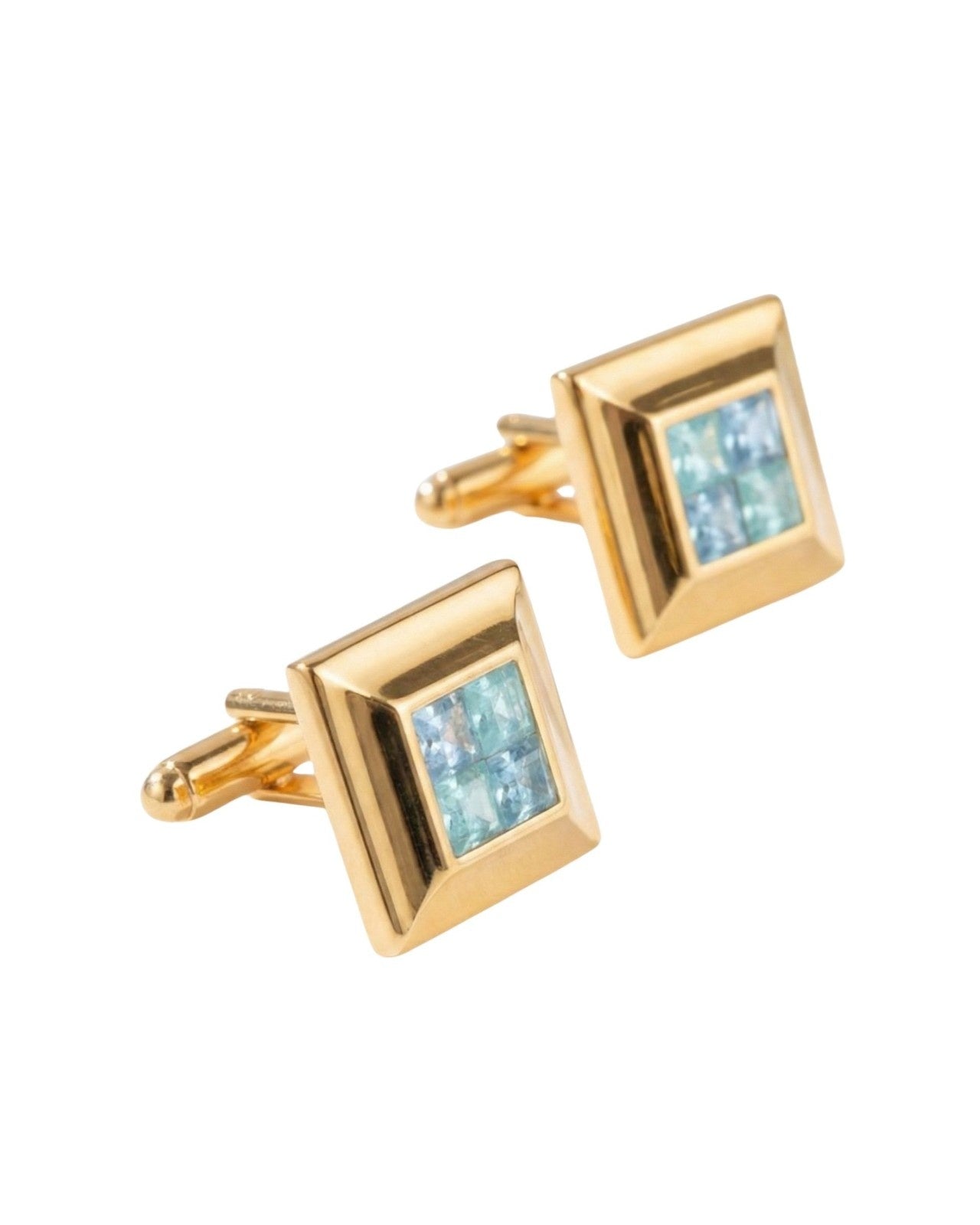 Premsons® Men’s Gold Tone Square Cufflinks with Crystal Mosaic Centre, Premium Formal Wear Accessories for Weddings & Parties – Light Blue
