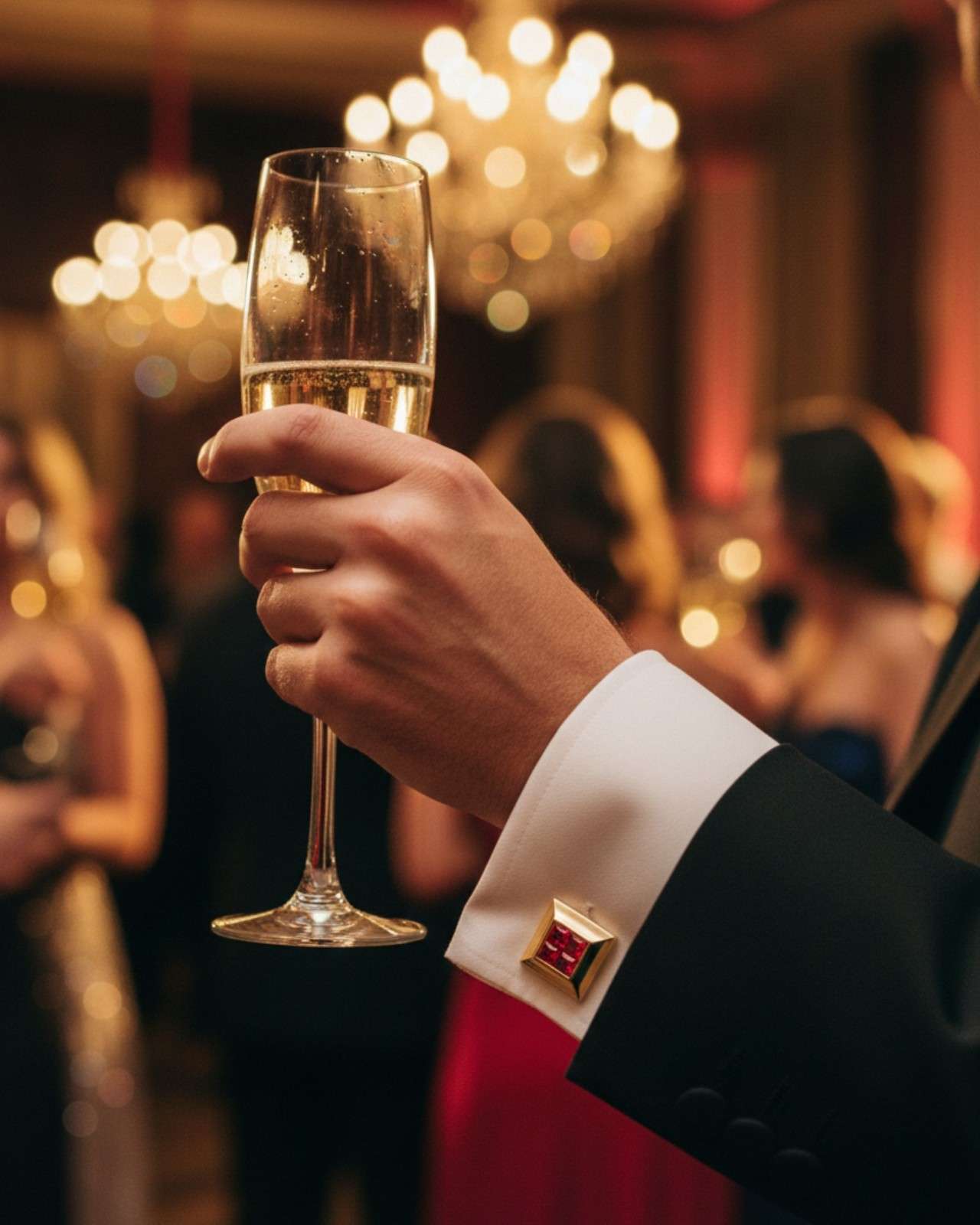 Premsons® Men’s Gold Tone Square Cufflinks with Crystal Mosaic Centre, Premium Formal Wear Accessories for Weddings & Parties – Red